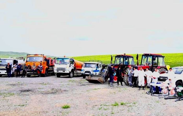 ТҮРКІСТАН: Созақта шегірткеге қарсы өңдеу жұмыстары басталды